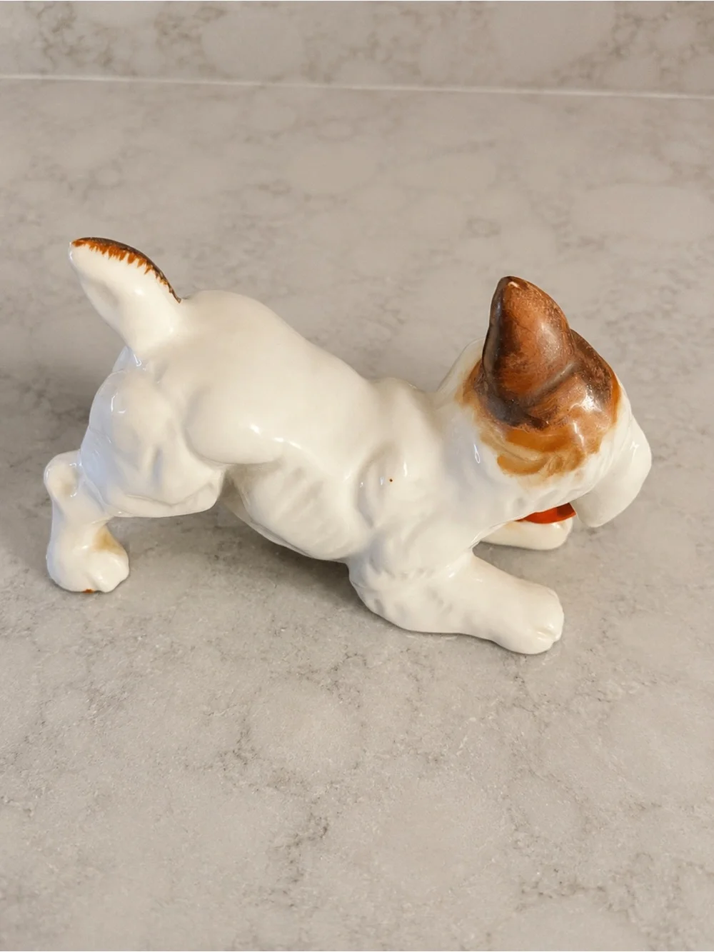 Vintage Made in Japan Porcelain Terrier Puppy Figurine with Red Ball